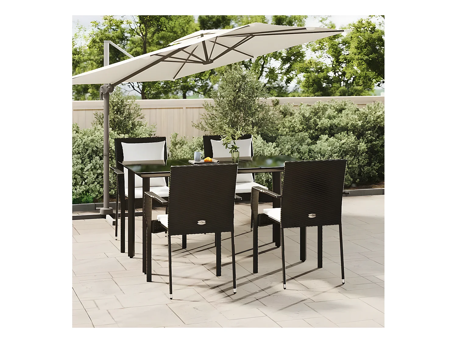 5-tlg. Garten-Essgruppe,Gartensitzgruppe mit Kissen Schwarz Poly Rattan -gkd37120