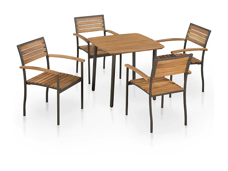 Comedor de jardín 5 pzas madera maciza de acacia y acero YOE88429