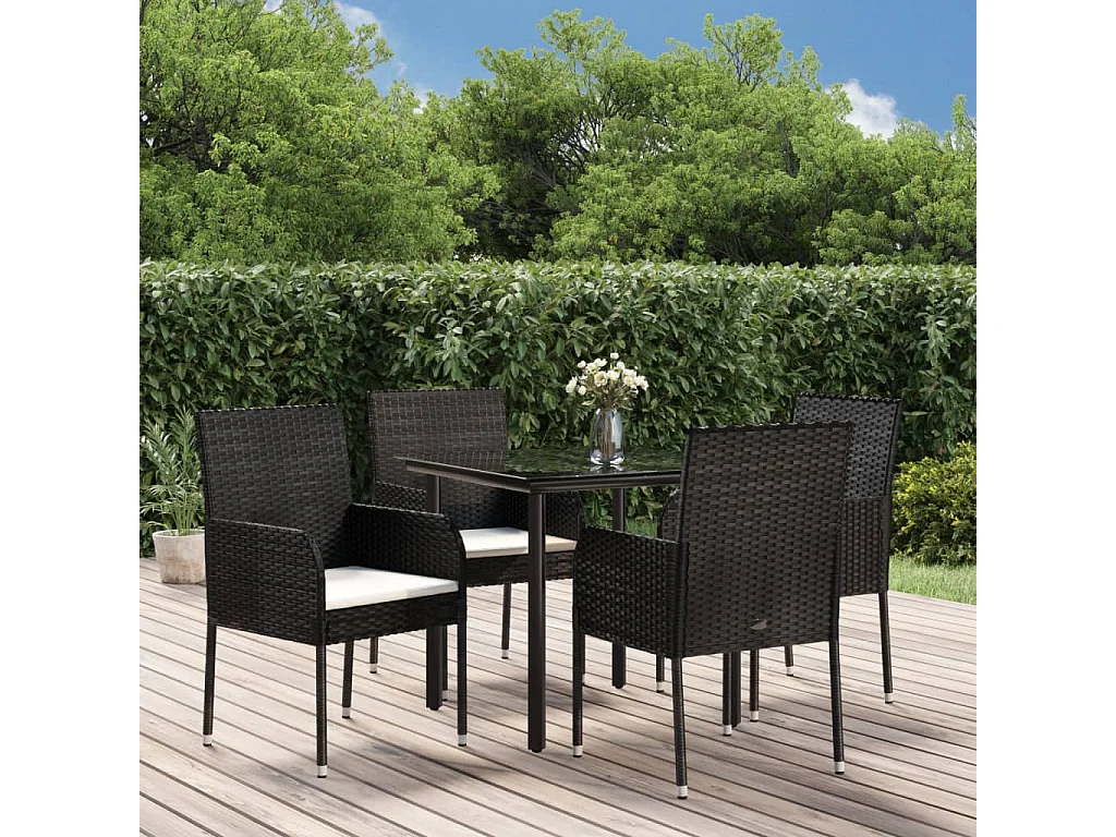 5 pcs conjunto de jantar p/ jardim c/ almofadões vime PE preto PT750177