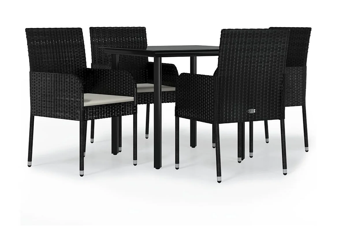 5 pcs conjunto de jantar p/ jardim c/ almofadões vime PE preto PT750177