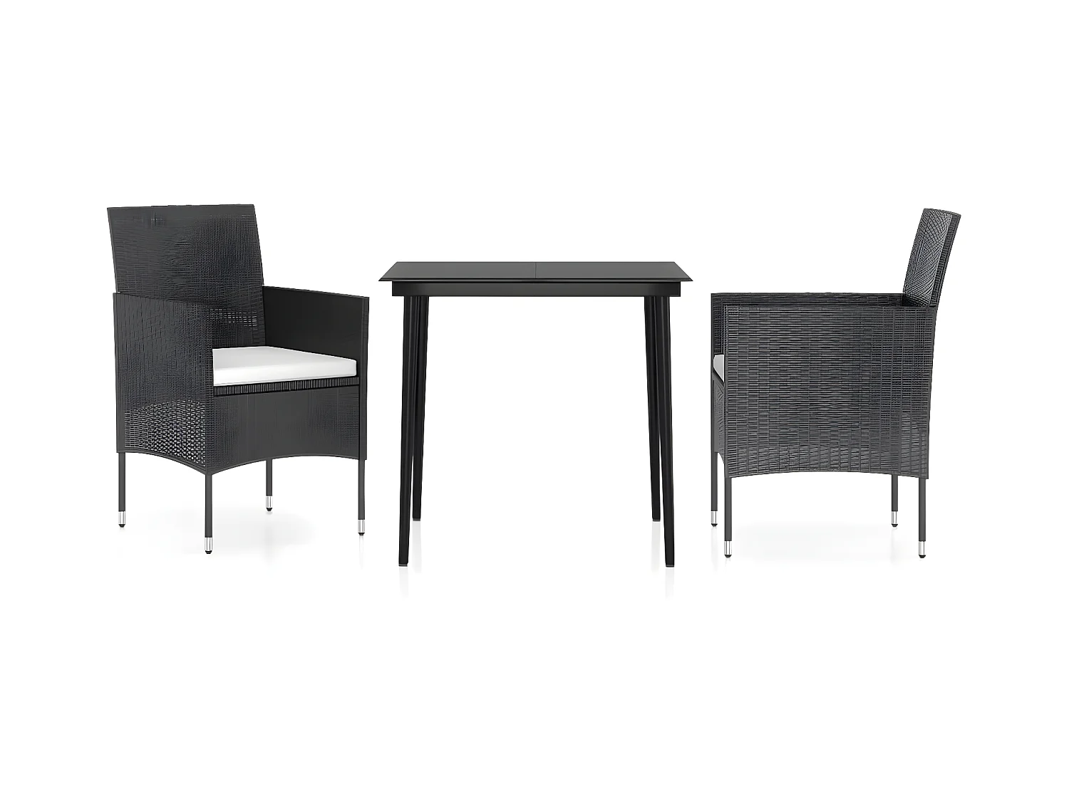3-tlg. Garten-Essgruppe,Gartensitzgruppe mit Kissen Schwarz -gkd71581