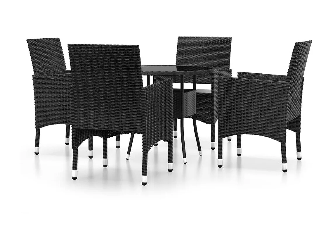 5-tlg. Garten-Essgruppe,Gartensitzgruppe Poly Rattan Schwarz -gkd12991