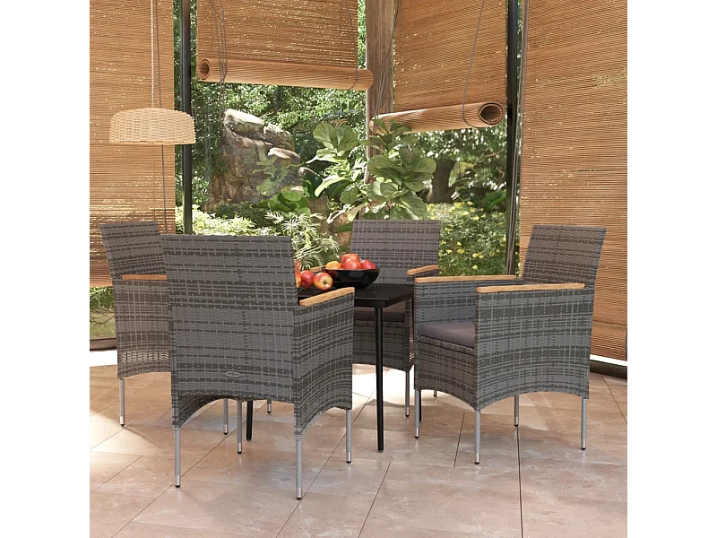 Ensemble à manger de jardin et coussins 5pcs Gris/noir BE87116