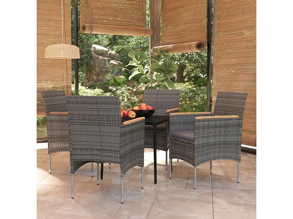Ensemble à manger de jardin et coussins 5pcs Gris/noir BE87116