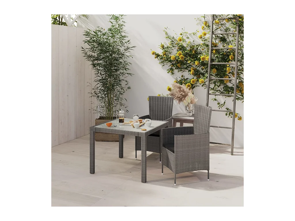 Salle à manger de jardin 3pcs et coussins Résine tressée Gris GFDF63126