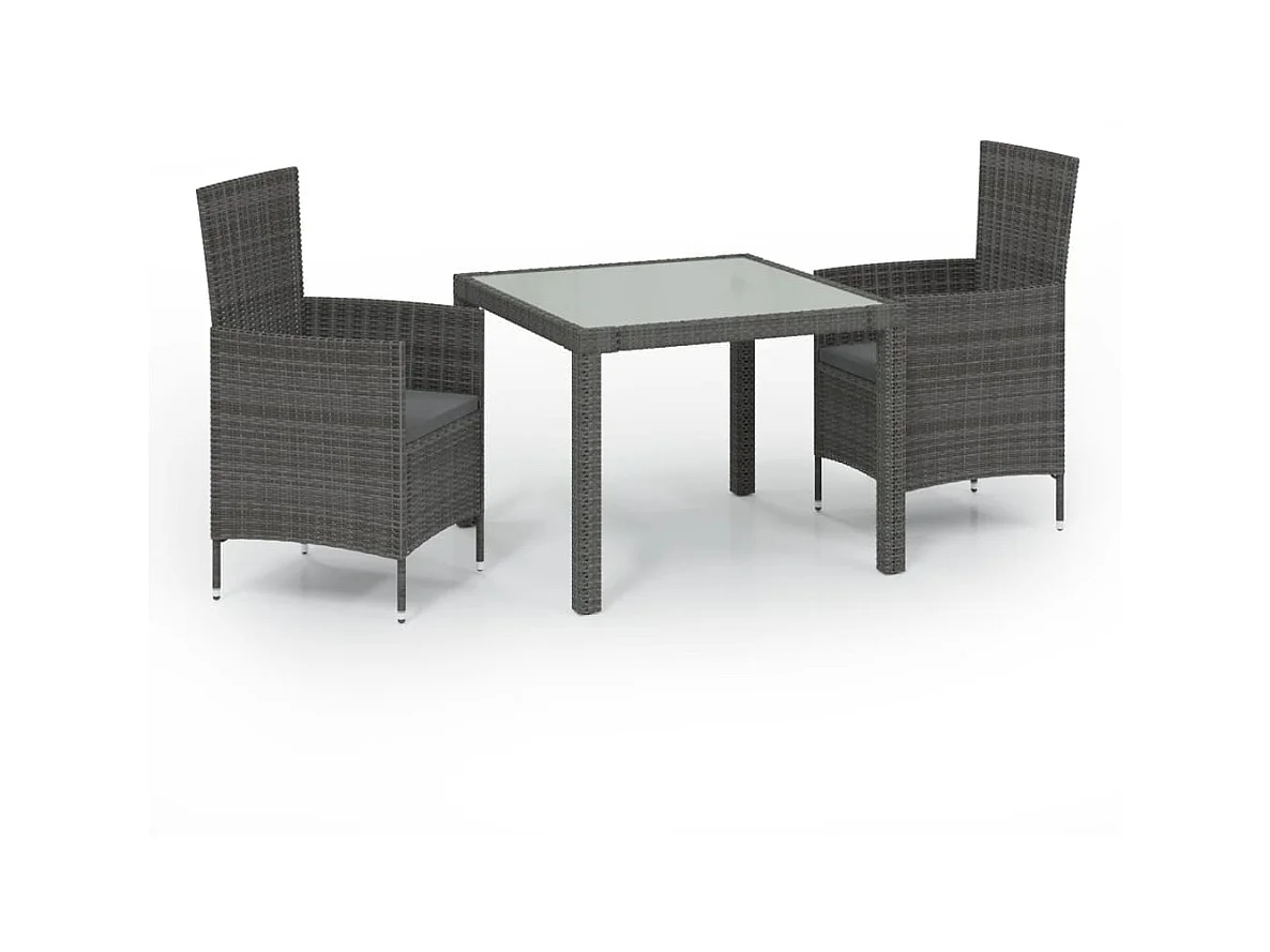 Comedor de jardín 3 piezas con cojines ratán sintético gris YOE60179