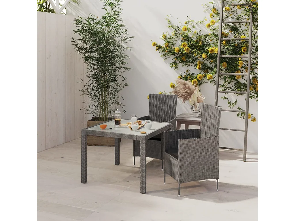Salle à manger de jardin 3pcs et coussins Résine tressée Gris GFDF63126