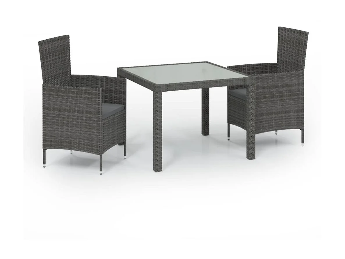 Salle à manger de jardin 3pcs et coussins Résine tressée Gris GFDF63126