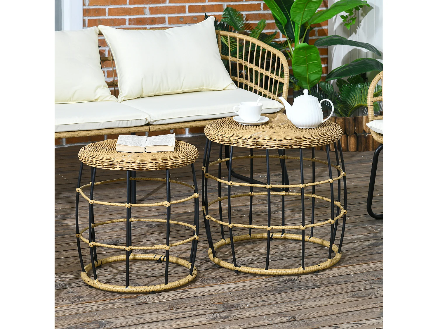 Tables basses gigognes de jardin style cosy chic lot de 2 tables basses encastrables résine tressée aspect rotin