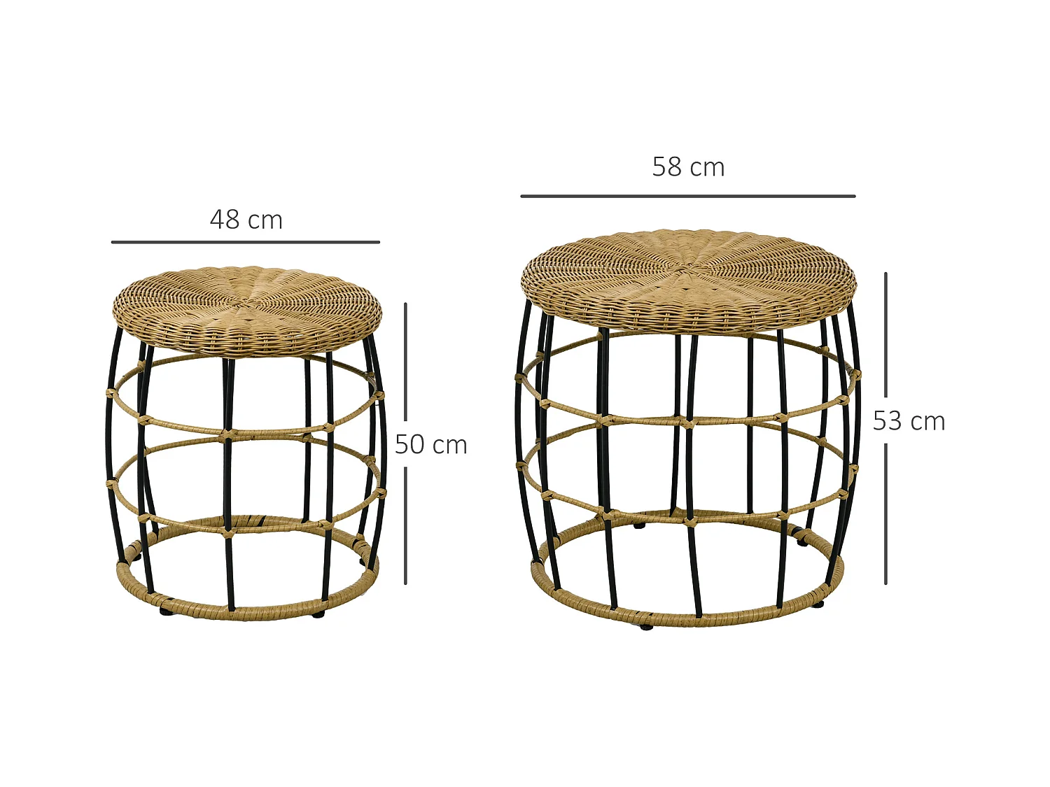 Tables basses gigognes de jardin style cosy chic lot de 2 tables basses encastrables résine tressée aspect rotin