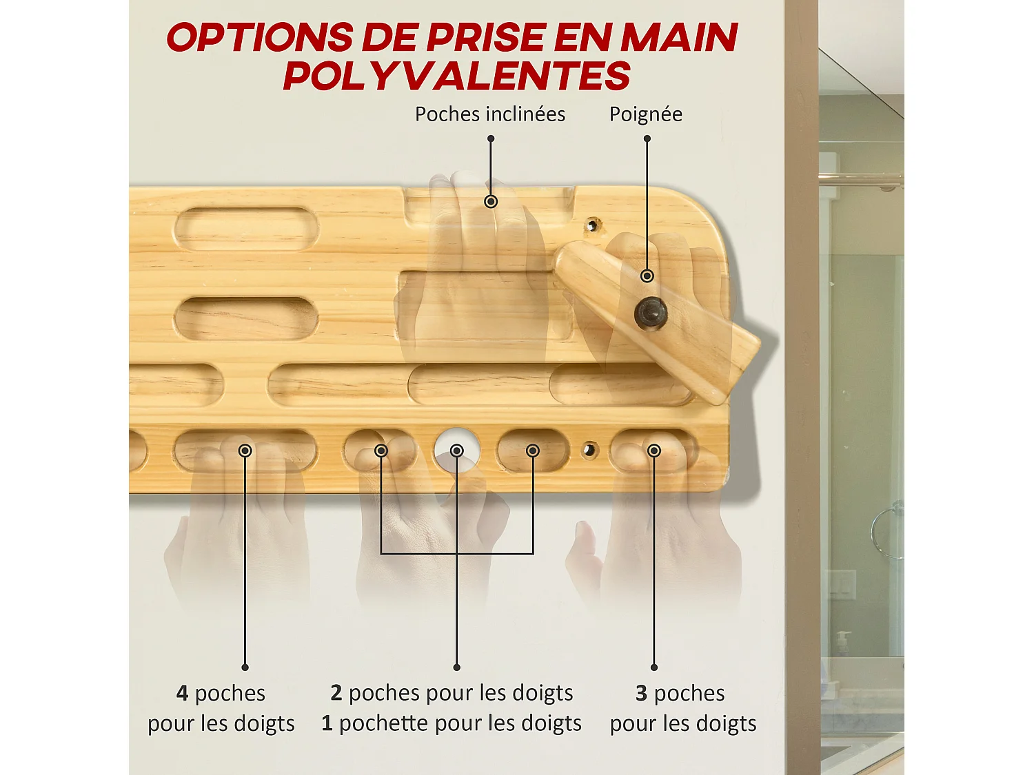 Poutre d'entrainement escalade - planche d'escalade - nombreuses différentes préhensions - bois de hêtre