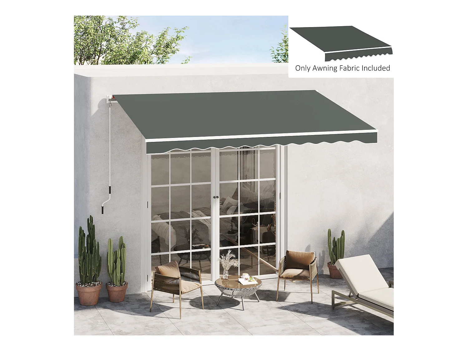 Toile de rechange store banne - lambrequin vagues douces - polyester haute densité 280 g/m² anti-UV dim. 3,82L x 2,4l (avancée) m gris