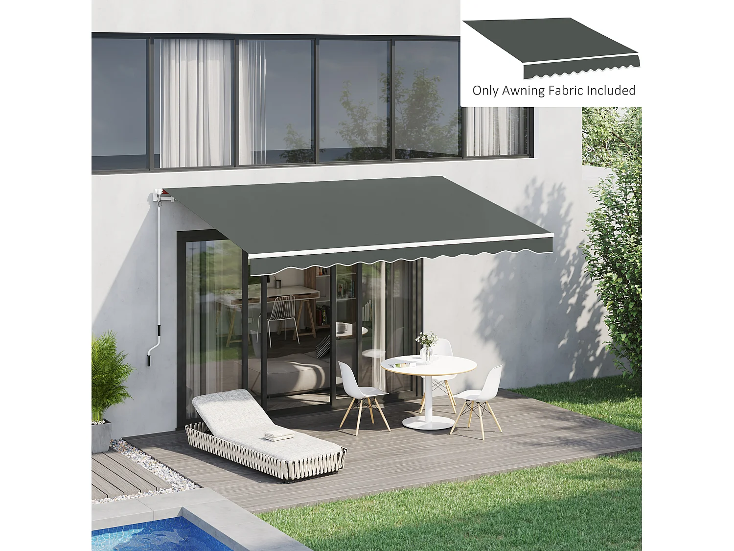 Toile de rechange store banne - lambrequin vagues douces - polyester haute densité 280 g/m² anti-UV dim. 3,82L x 2,4l (avancée) m gris