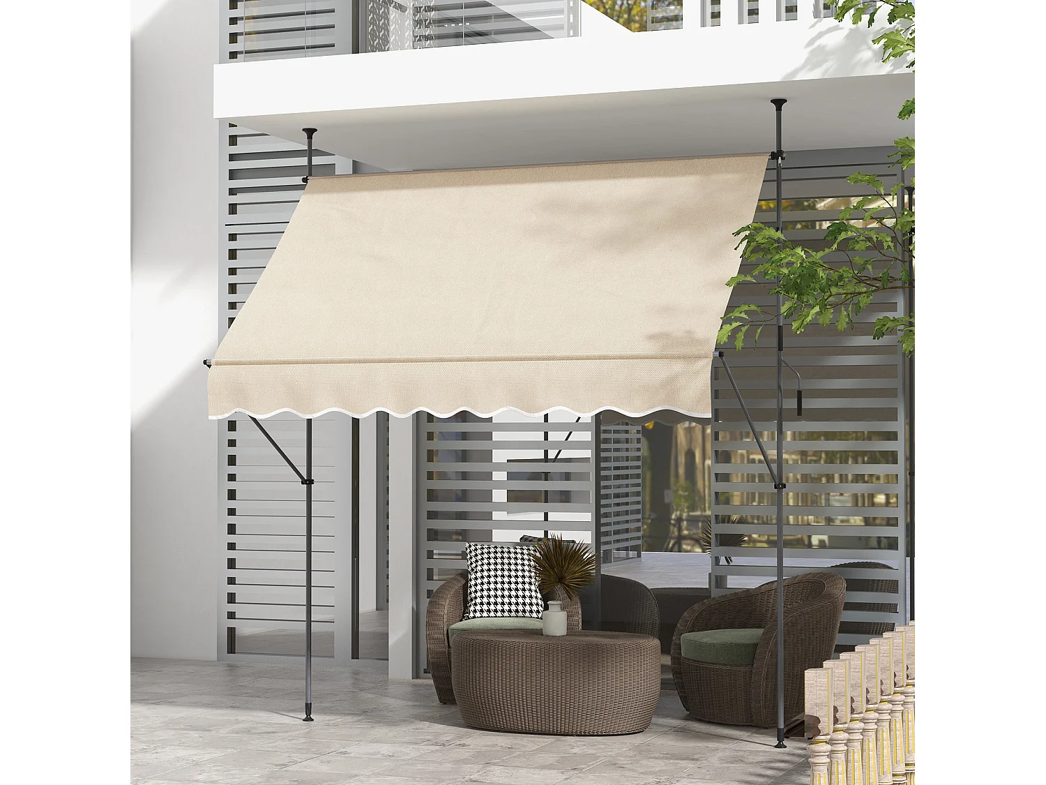 Store banne autoportant manuel rétractable 2,5L x 1,2l x 2,1-3H m inclinaison réglable métal alu polyester sable