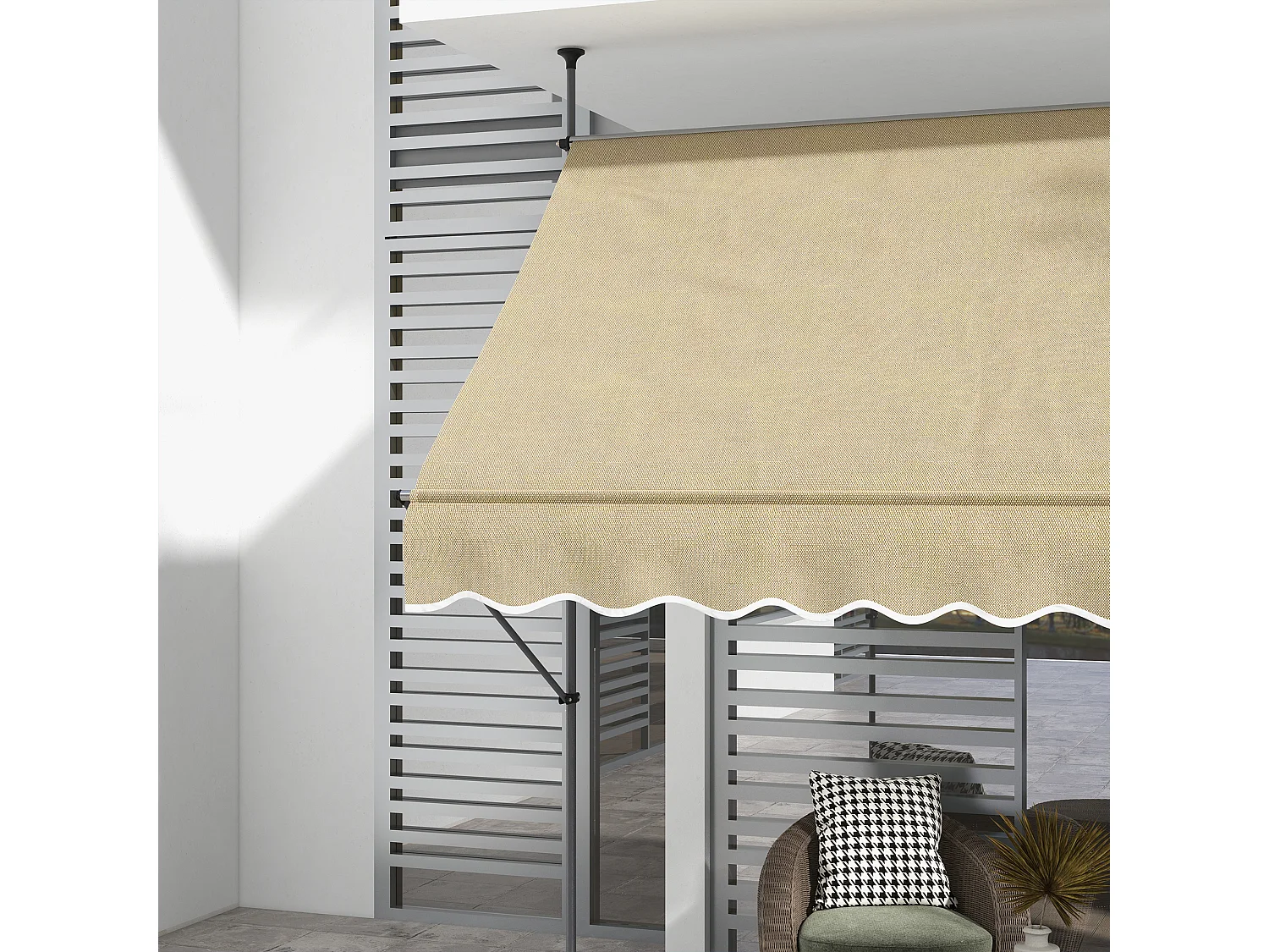 Store banne autoportant manuel rétractable 2,5L x 1,2l x 2,1-3H m inclinaison réglable métal alu polyester sable