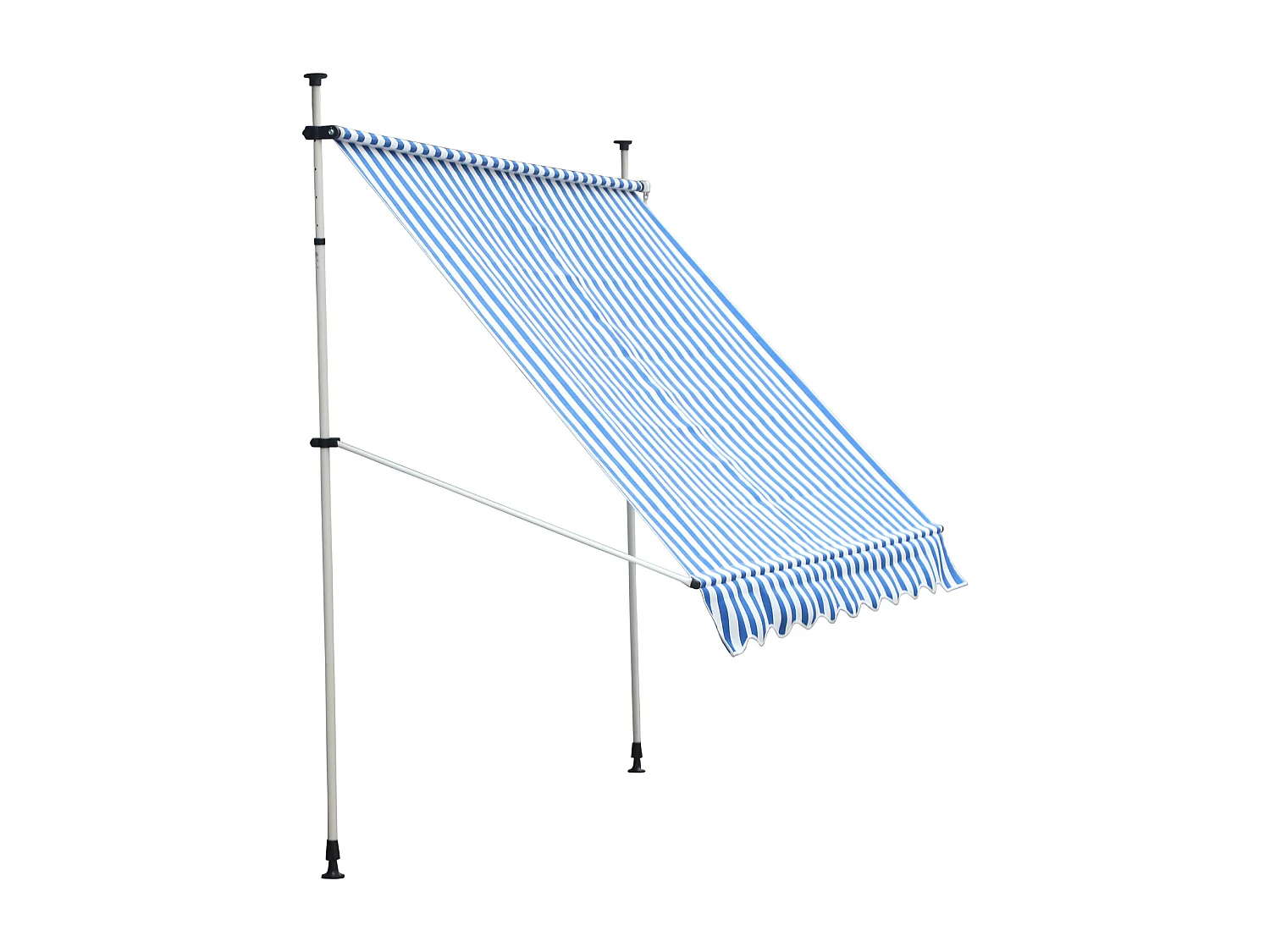 Store banne manuel rétractable 2,5L x 1,5l x 2-3H m inclinaison réglable installation rapide métal alu polyester bleu blanc rayé