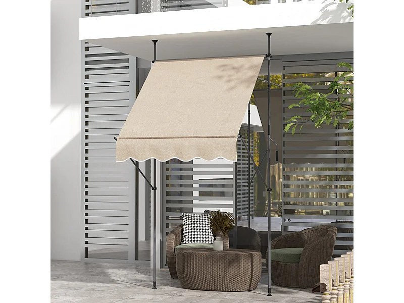 Store banne autoportant manuel rétractable 1,5L x 1,2l x 2,1-3H m inclinaison réglable métal alu polyester sable