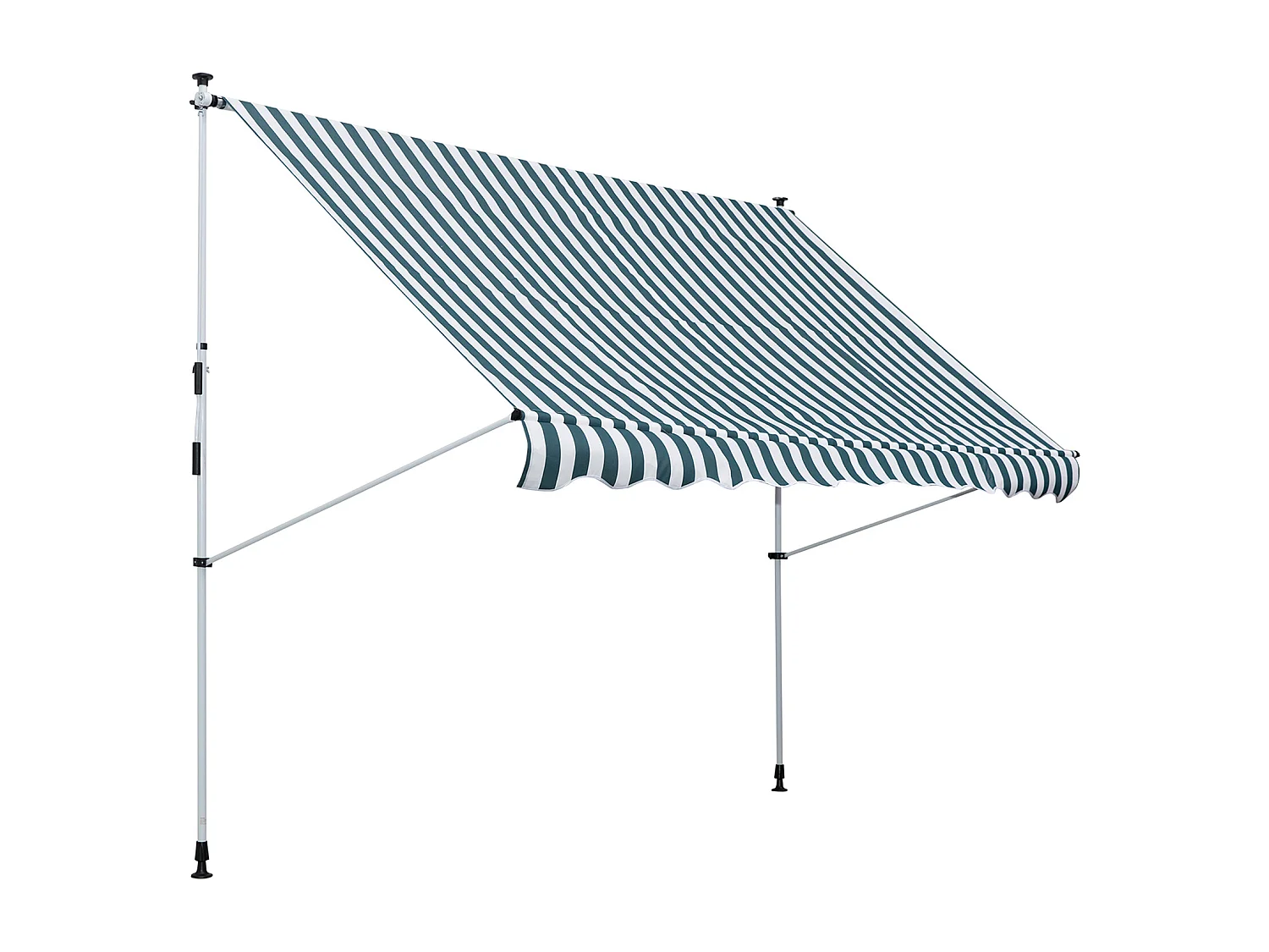 Store banne manuel rétractable 3L x 1,5l m inclinaison et hauteur réglable installation rapide métal alu polyester anti-UV vert blanc rayé