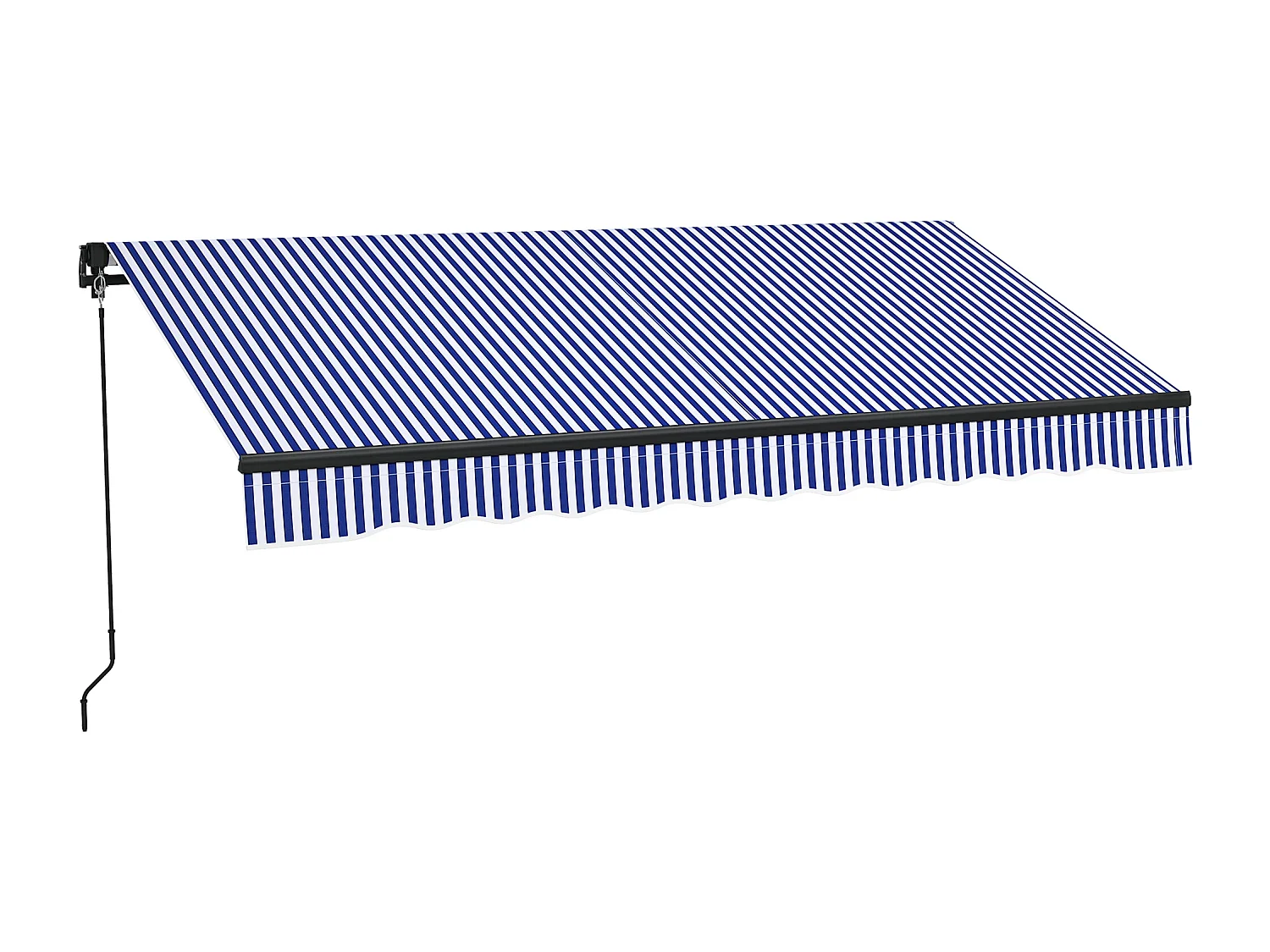 Store banne manuel rétractable inclinaison réglable manivelle alu polyester anti-UV bleu blanc