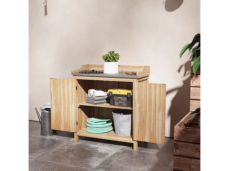 Table de rempotage armoire de jardin 2 en 1 bois sapin acier