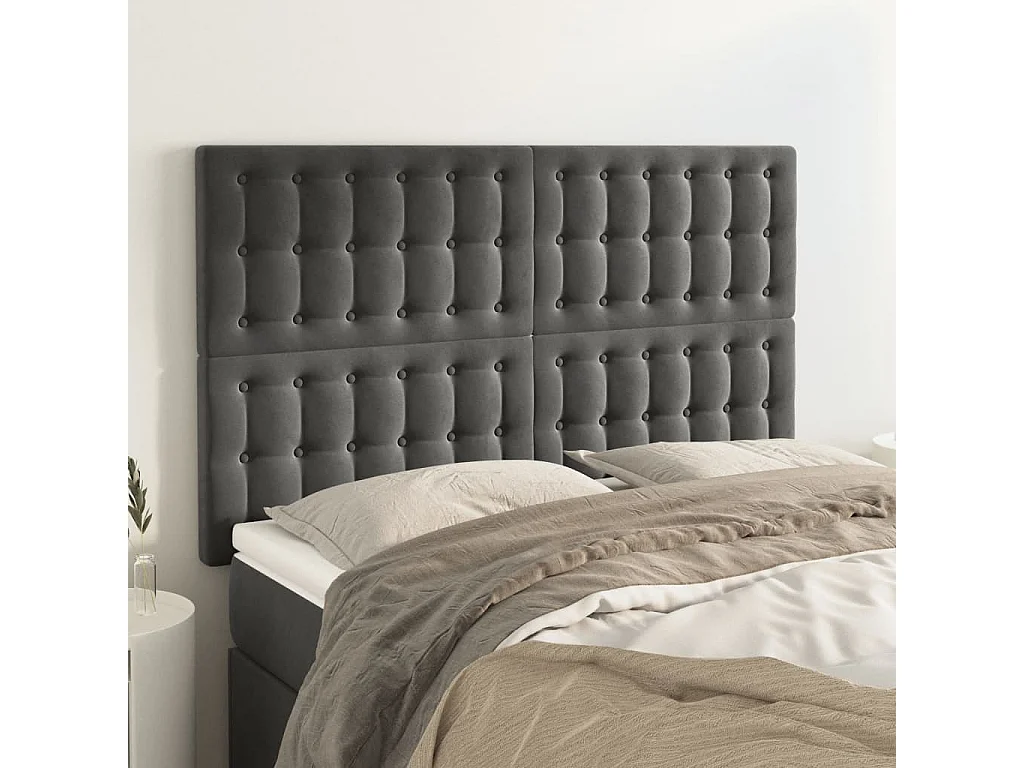 Têtes de lit 4 pcs Gris foncé 72x5x78/88 cm Velours