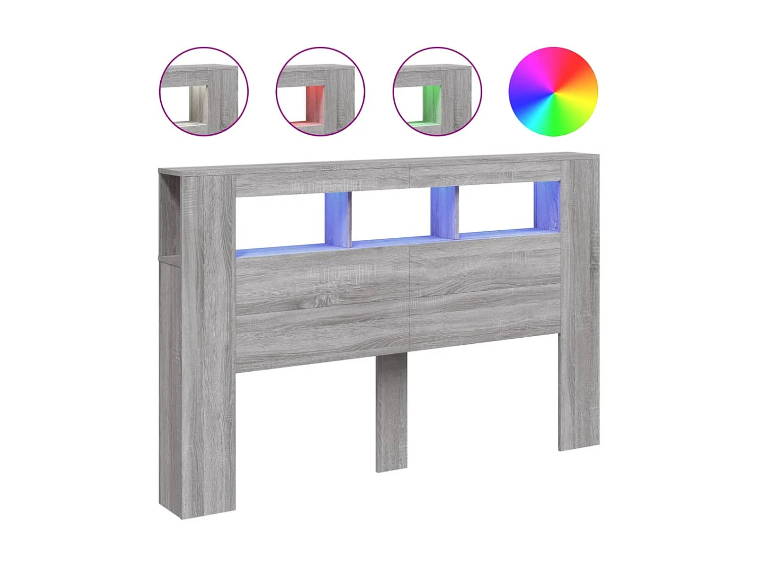 Cabecero LED gris Sonoma 160x18,5x103,5 cm madera contrachapada