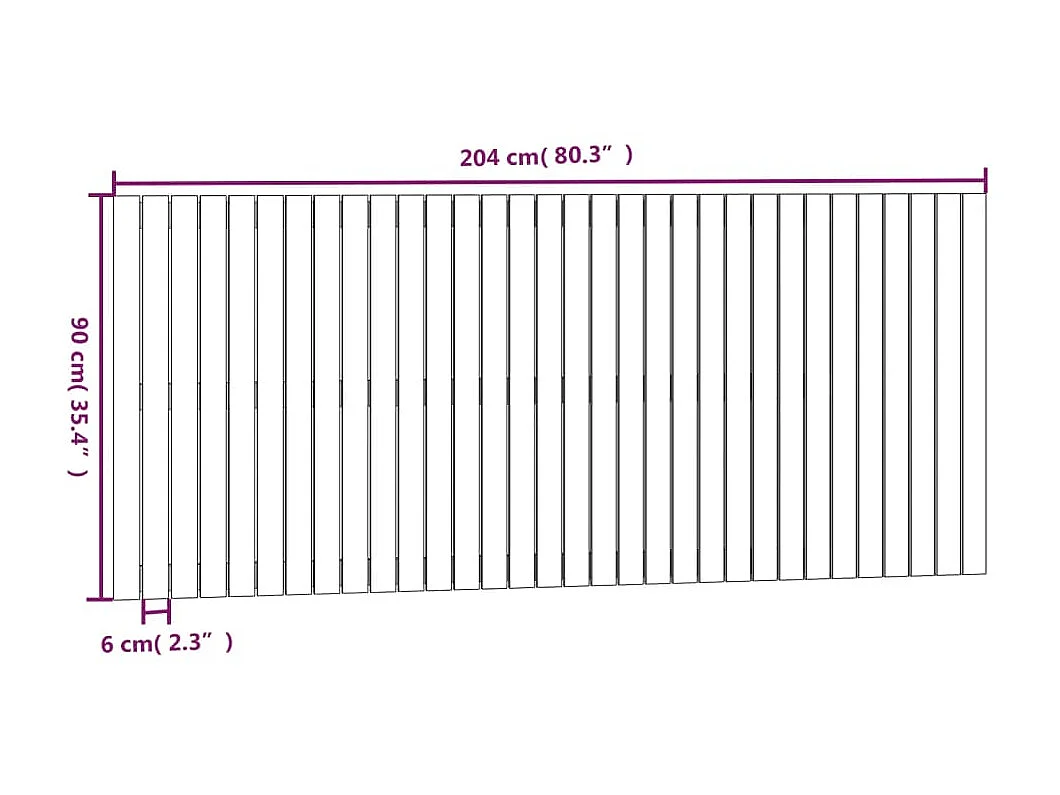 Tête de lit murale Blanc 204x3x90 cm Bois massif de pin