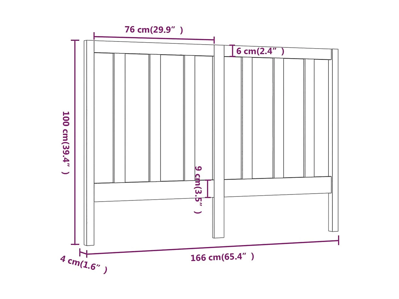 Testiera grigia 166x4x100 cm Legno di pino massiccio