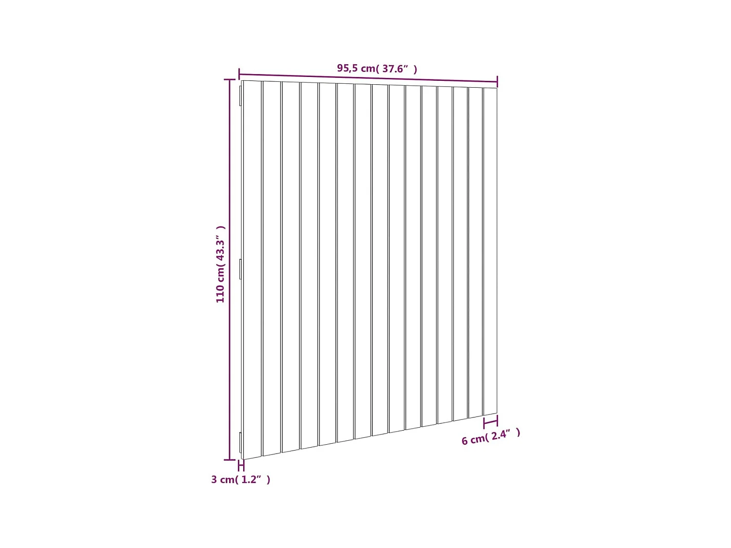 Tête de lit murale Noir 95,5x3x110 cm Bois massif de pin
