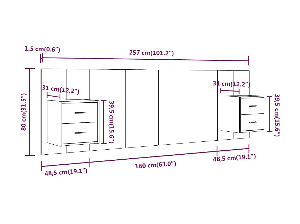 Cabecero con armarios Roble Sonoma Madera contrachapada