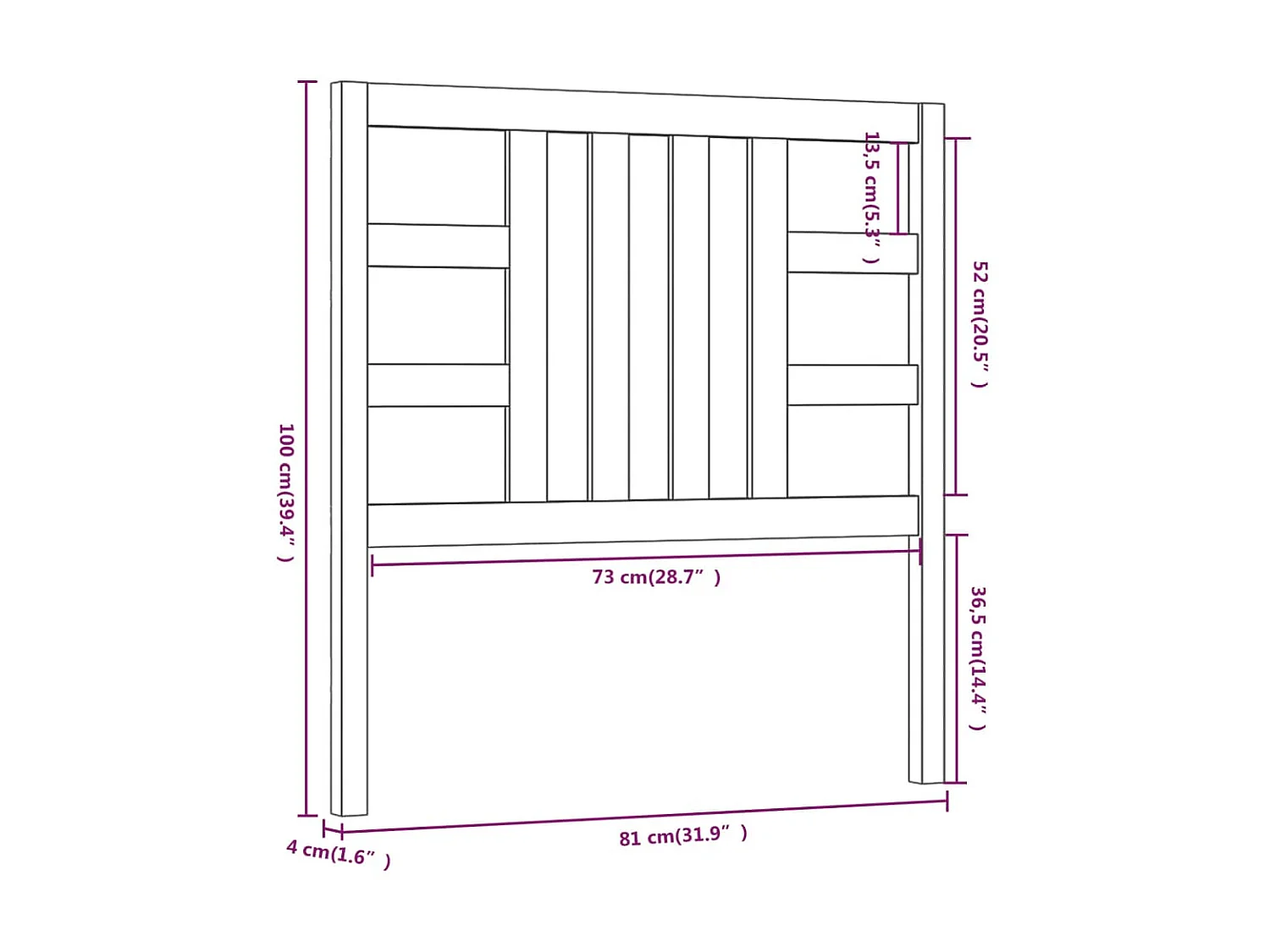 Tête de lit Noir 81x4x100 cm Bois massif de pin