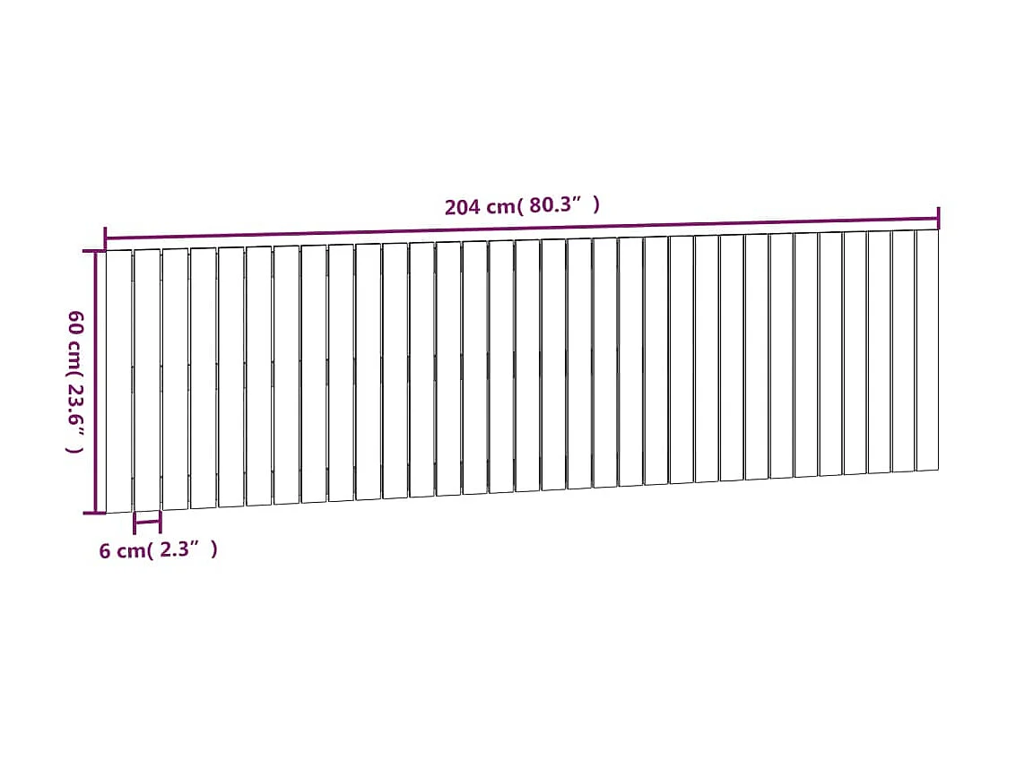 Tête de lit murale Gris 204x3x60 cm Bois massif de pin