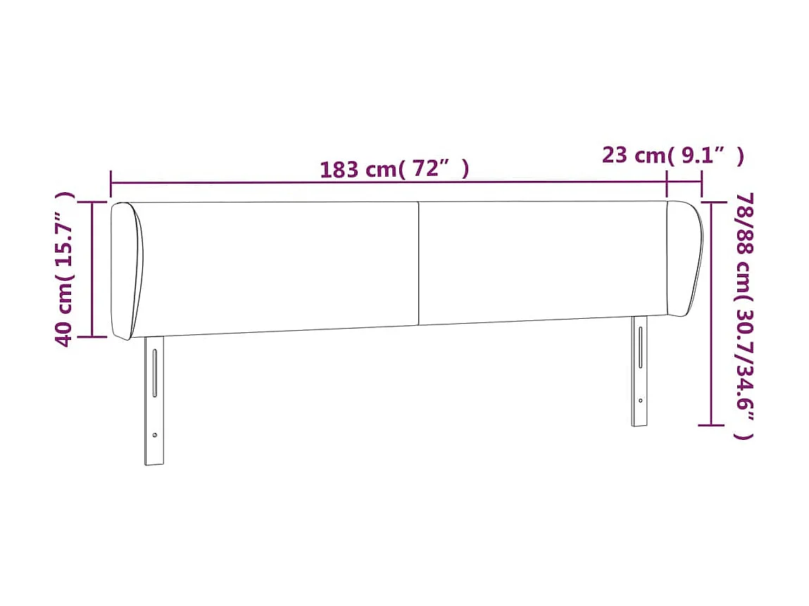 Testiera con orecchie Tortora 183x23x78/88 cm Tessuto