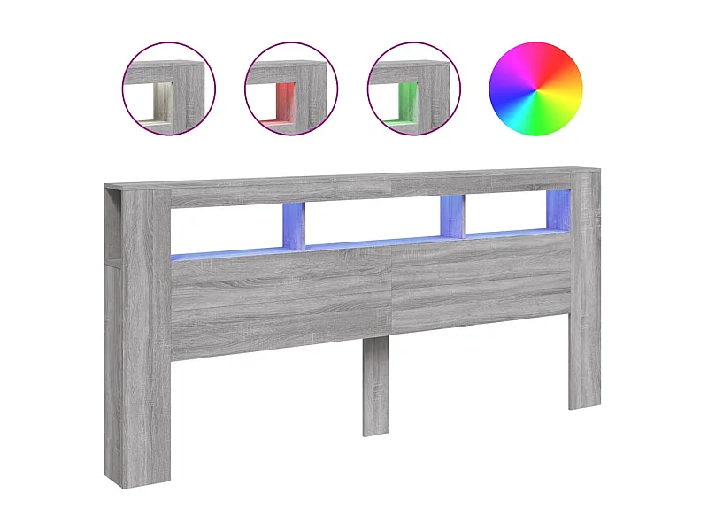 Cabecero LED sonoma gris 220x18,5x103,5 cm madera contrachapada