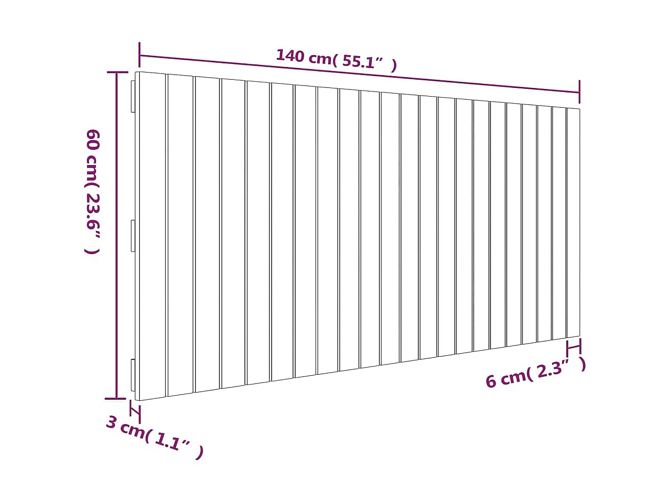 Wandkopfteil Grau 140x3x60 cm Massives Kiefernholz