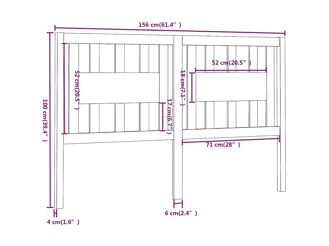 Tête de lit Marron miel 156x4x100 cm Bois massif de pin