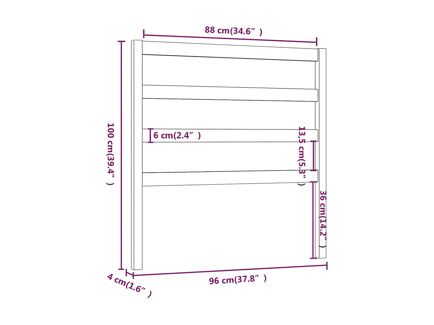 Tête de lit Noir 96x4x100 cm Bois massif de pin