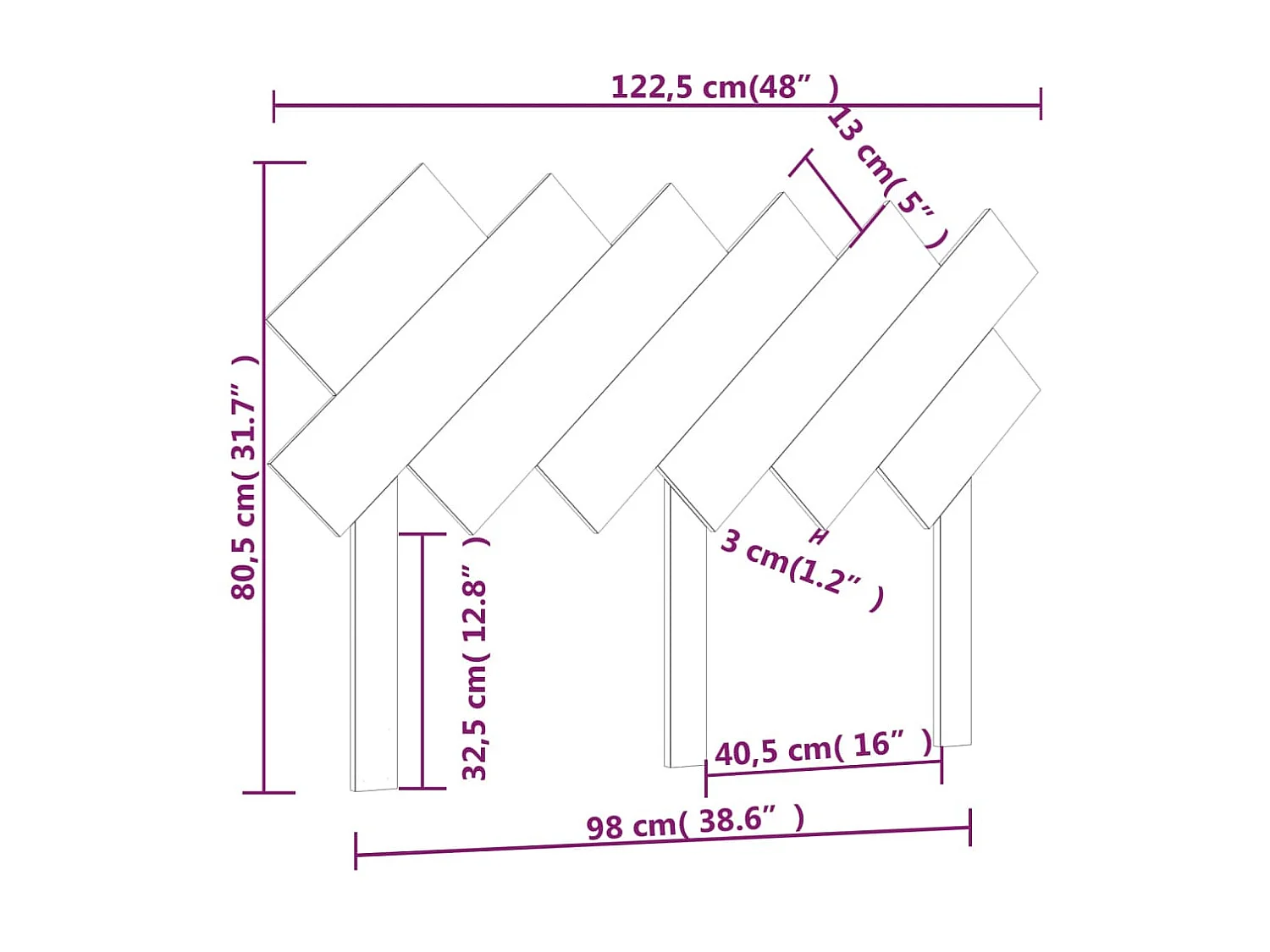 Tête de lit Noir 122,5x3x80,5 cm Bois massif de pin