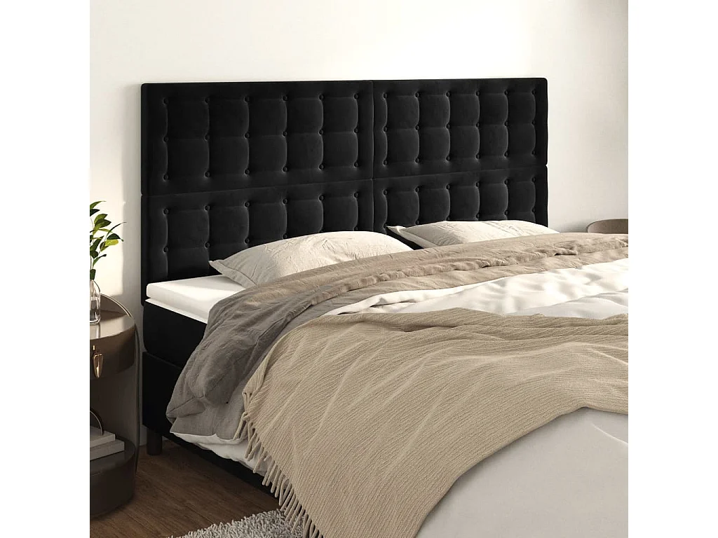 Testiere Letto 4 pz Nero 80x5x78/88 cm Velluto
