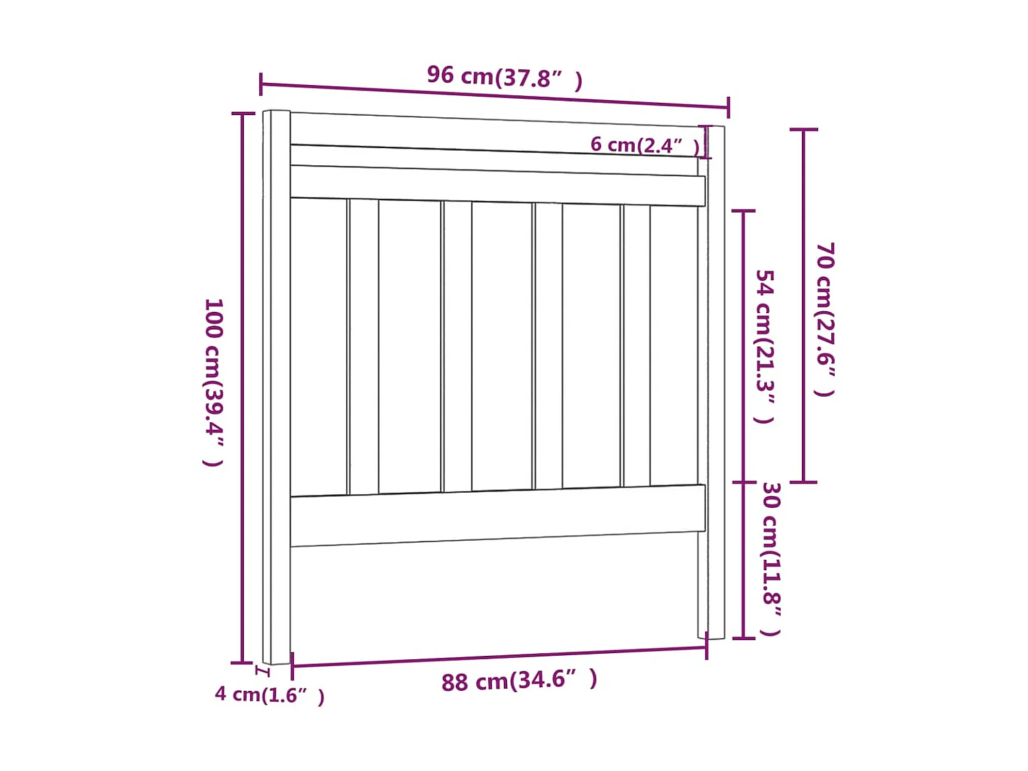 Tête de lit Noir 95x4x100 cm Bois massif de pin