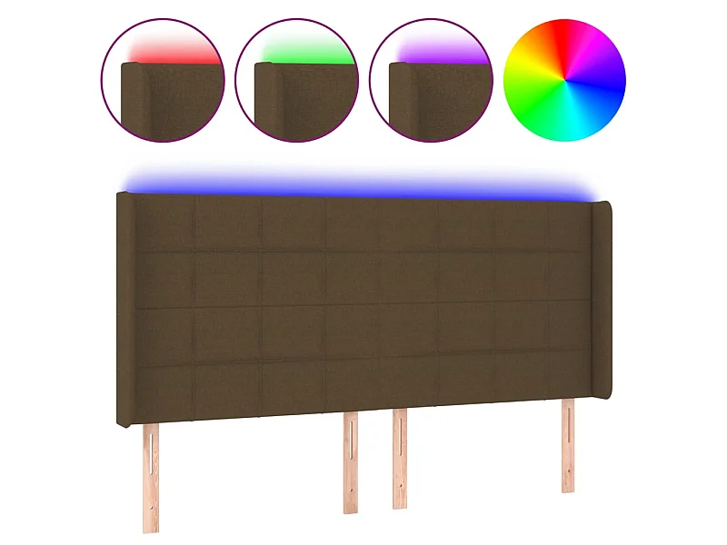 LED-hoofdbord Donkerbruin 203x16x118/128 cm Stof