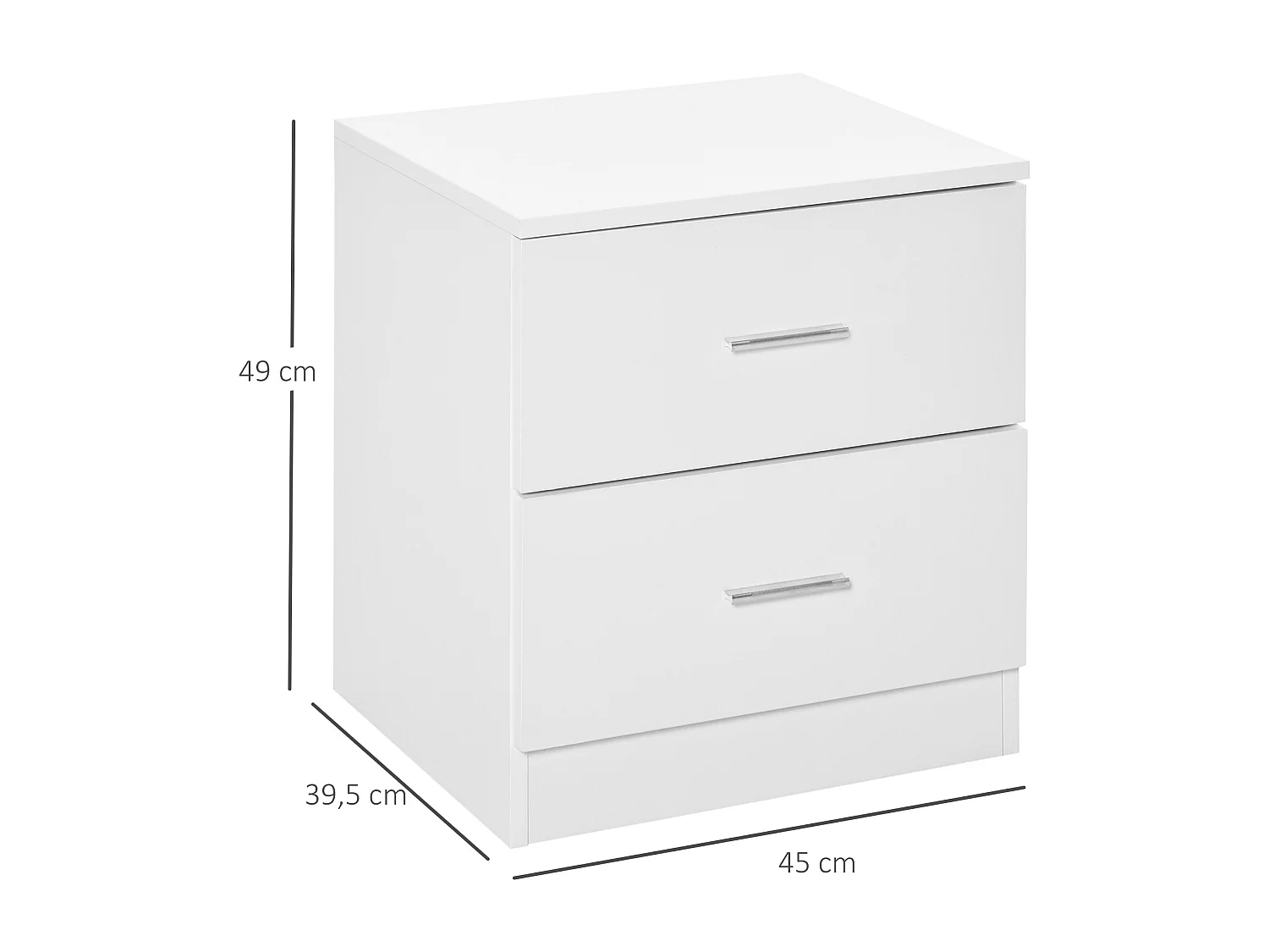 Chevet table de nuit style contemporain 2 tiroirs poignées alu blanc