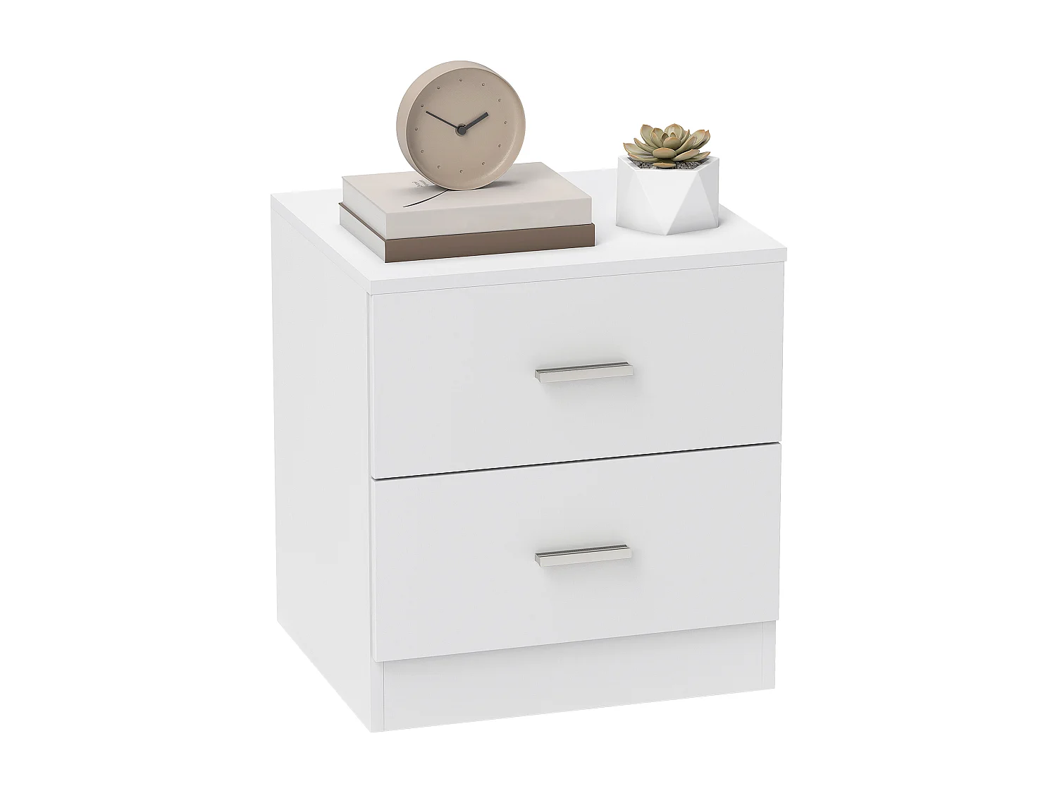 Chevet table de nuit style contemporain 2 tiroirs poignées alu blanc