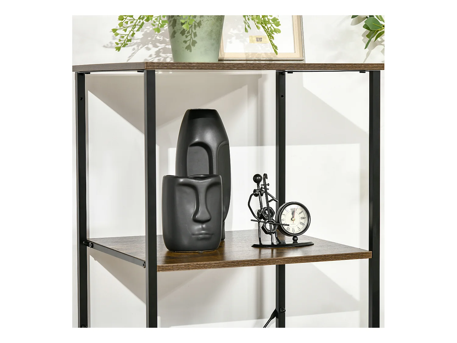 Meuble colonne design industriel - 3 tiroirs, 3 étagères - châssis acier noir MDF aspect bois avec veinage