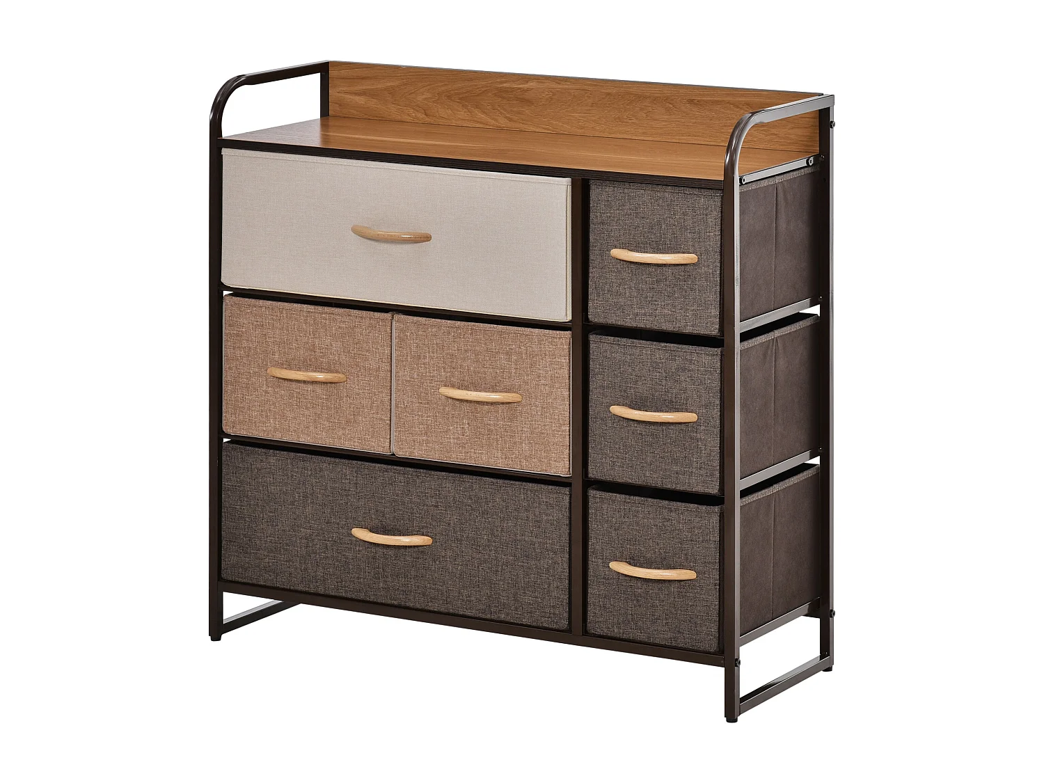 Meuble de rangement commode 7 tiroirs plateau MDF aspect bois acier non tissé marron beige