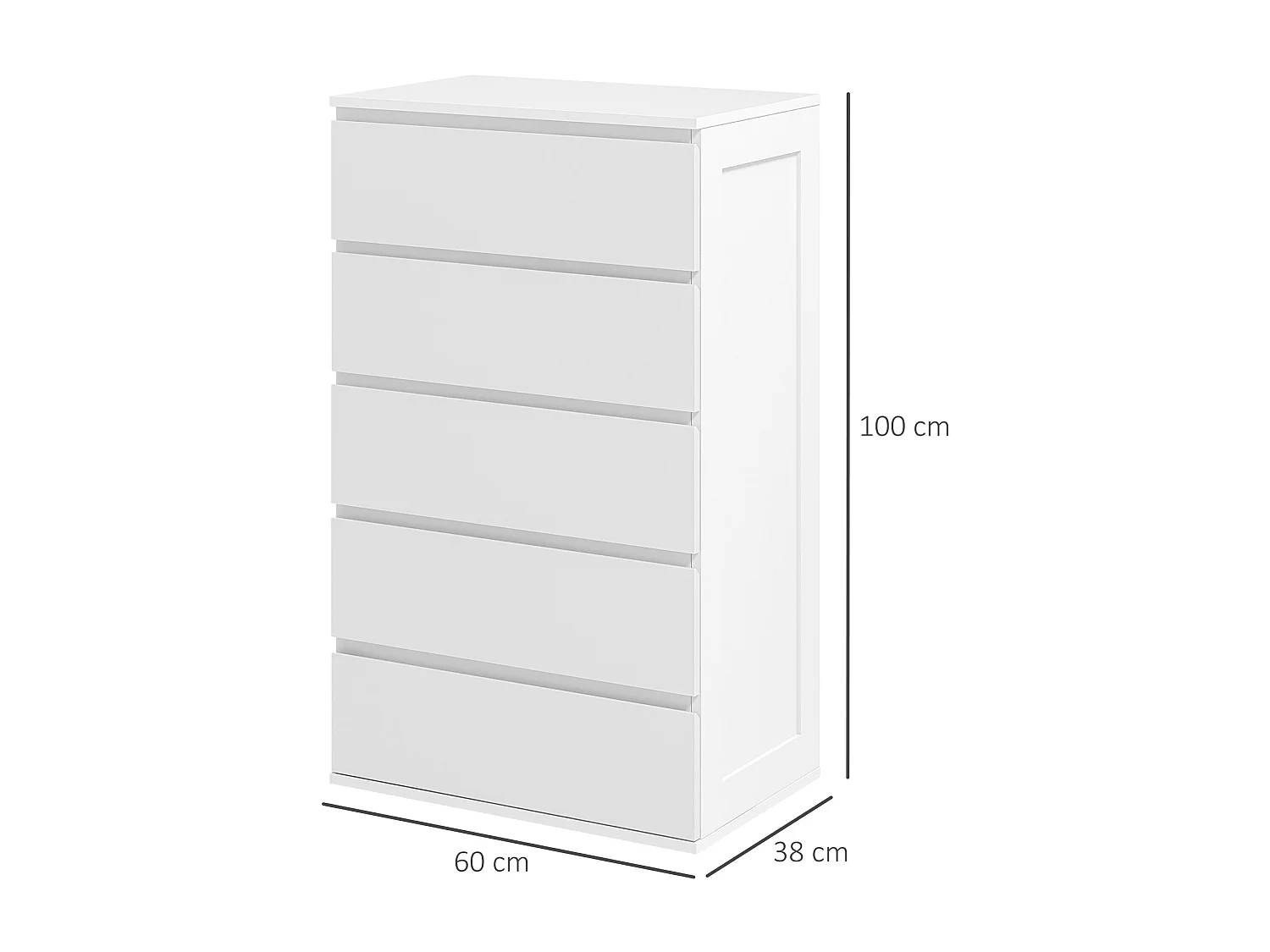 Commode 5 tiroirs style contemporain dim. 60L x 38l x 100H cm blanc