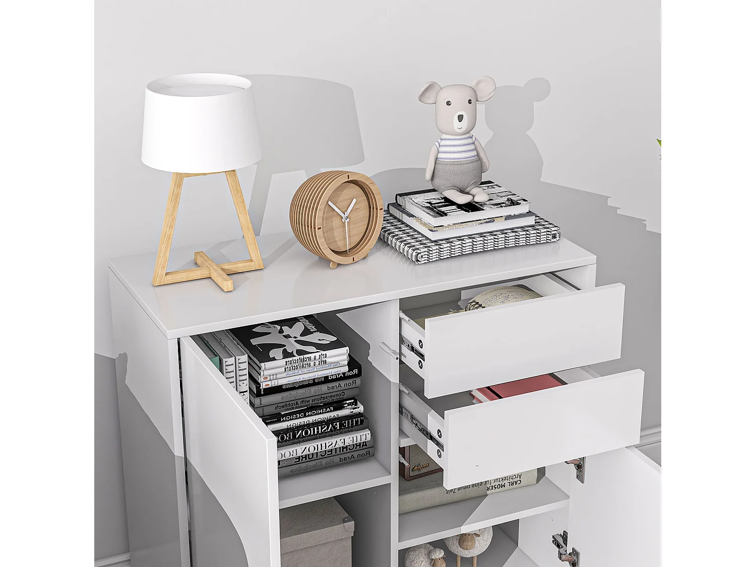 Commode buffet meuble de rangement 2 tiroirs 2 portes avec étagère 79 x 36 x 74 cm blanc laqué