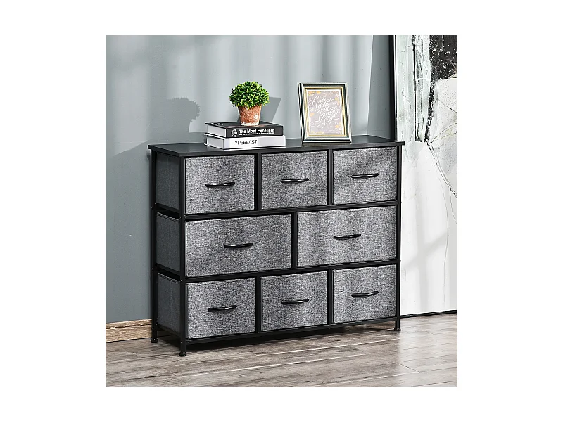 Commode meuble de rangement 8 tiroirs pliables en tissu 100 x 30 x 78,5 cm anthracite
