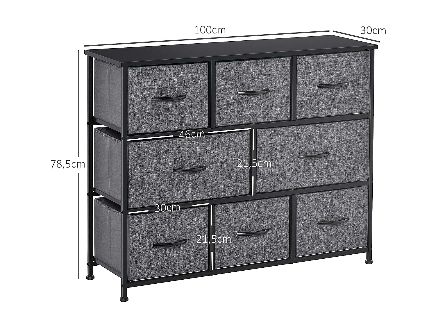 Commode meuble de rangement 8 tiroirs pliables en tissu 100 x 30 x 78,5 cm anthracite