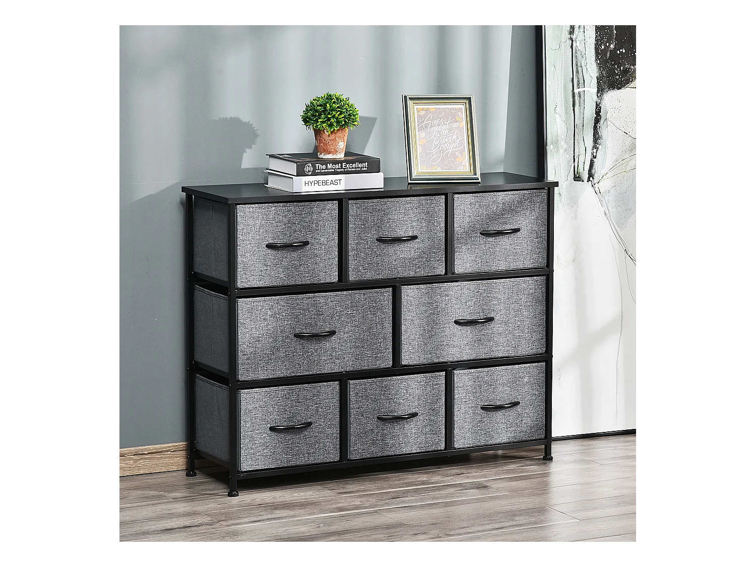 Commode meuble de rangement 8 tiroirs pliables en tissu 100 x 30 x 78,5 cm anthracite